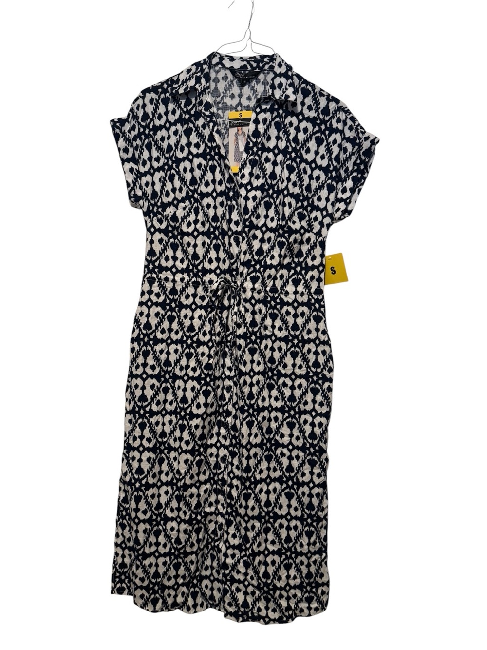 Woven Pattern Button-Front Shirt Dress - Blue & White NWT size Small